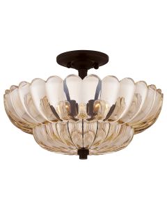 4 lt Semi Flush Medium - Tinted Amber Glass with Mottled Cocoa Brown