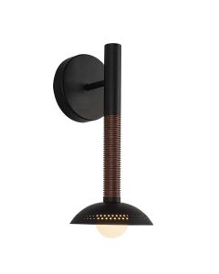 1 lt LED Wall Light - Matte Black, Walnut Wood Veneer
