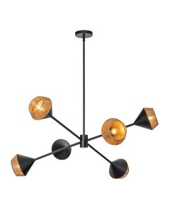 6 lt Chandelier - Matte Black & Natural