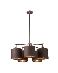 5 Light Chandelier - Brown / Polished Brass