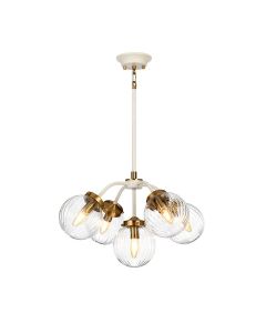 5 Light Pendant - Cream And Aged Brass