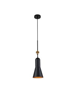1 Light Medium Pendant - Matte Black And Gold Leaf