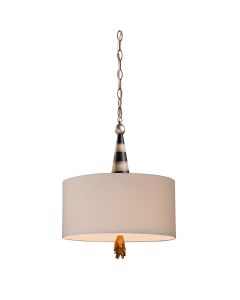 2 Light Pendant - Black, Cream And Gold Leaf, With Taupe Linen Shade