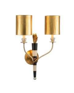 2 Light Wall Light - Gold And Black With Parchment Shades