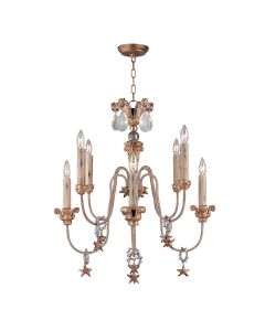 8 Light Chandelier - Cream Patina, Gold & Silver Leaf