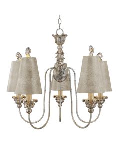 5 Light Chandelier - Silver & Cream Patina