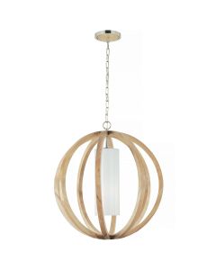 1 Light Large Pendant - Light Wood / Brushed Steel