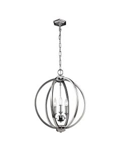 3 Light Medium Pendant - Polished Nickel, Crystals
