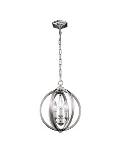 3 Light Small Pendant - Polished Nickel, Crystals