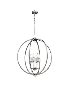 6 Light Pendant - Polished Nickel, Crystals