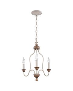 3 Light Chandelier - Cream Patina / Limed Wood