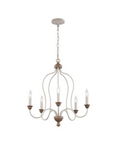 5 Light Chandelier - Cream Patina / Limed Wood