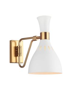 1 Light Wall Light - Matte White / Burnished Brass