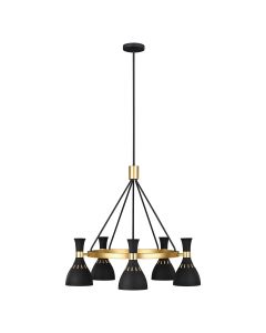 5 Light Chandelier - Matte Black / Burnished Brass