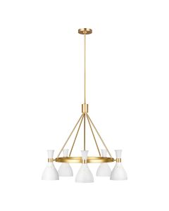 5 Light Chandelier - Matte White / Burnished Brass