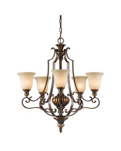 5 Light Up Light Chandelier - Old Painted Bronze / Silver Bronze Patina