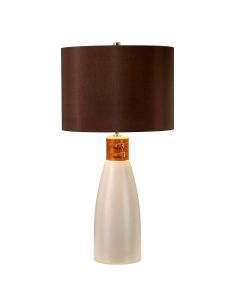1 Light Table Lamp - Taupe Ceramic And Brown Leather