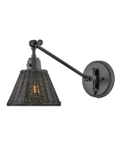 1 lt Wall Light - Black, Black Rattan Shade