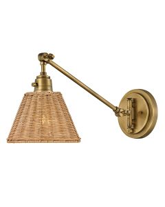1 lt Wall Light - Heritage Brass, Natural Rattan Shade