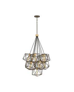 11 Light Pendant Cluster - Silvered Bronze & Gold