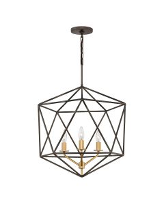 3 Light Pendant Chandelier - Silvered Bronze & Gold