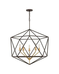 5 Light Pendant Chandelier - Silvered Bronze & Gold