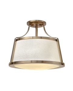 3 Light Semi-Flush - Champagne Silver, Linen Shade