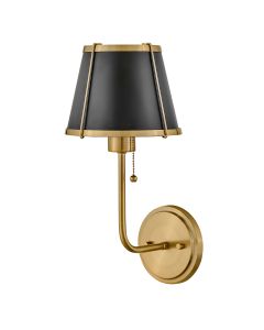 1 lt Wall Light with Pull switch - Warm Brass & Black Metal Shade