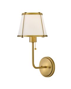 1 lt Wall Light with Pull switch - Darkened Brass & Ivory Linen Shade