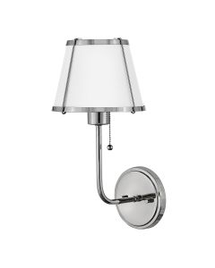 1 lt Wall Light with Pull switch - Polished Nickel & White Metal Shade