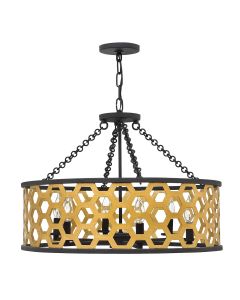 6 Light Pendant - Gold Patina / Black
