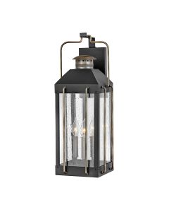 3 Light Large Wall Lantern - Black With Burnished Bronze