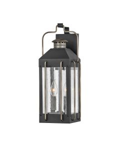 2 Light Medium Wall Lantern - Black With Burnished Bronze
