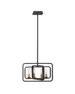4 Light Pendant Chandelier - Dark Brown & Aged Brass