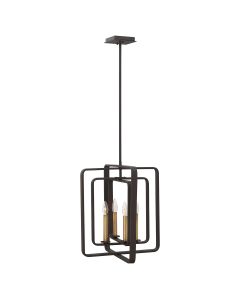 4 Light Pendant Chandelier - Dark Brown & Aged Brass