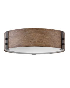 Flush Ceiling Light - Sequoia wood effect with rust Iron accents