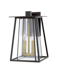 2 Light Large Wall Lantern - Dark Brown And Aged Brass