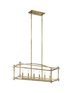 6 Light Linear Chandelier - Natural Brass
