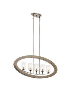 5 Light Chandelier - Grey Ash Wood Effect