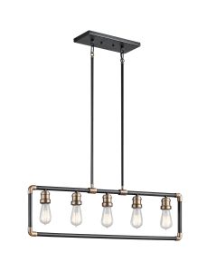 5 Light Linear Chandelier - Black And Natural Brass