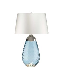 2 Light Large Blue Table Lamp With Off-White Shade - Blue-Tinted Glass / Off-White Shade