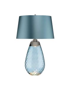 2 Light Large Blue Table Lamp - Blue-Tinted Glass / Duck Egg Blue Shade