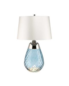 2 Light Small Blue Table Lamp With Off-White Shade - Blue-Tinted Glass / Off-White Shade