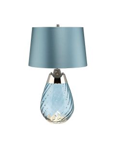 2 Light Small Blue Table Lamp - Blue-Tinted Glass / Duck Egg Blue Shade