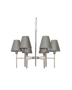 6 Light Chandelier - Brushed Nickel, Grey Shades
