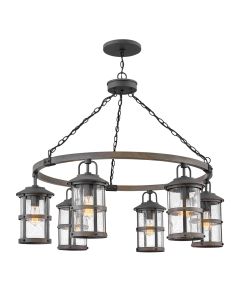 6 Light Outdoor Chandelier - Aged Zinc with Driftwood Grey