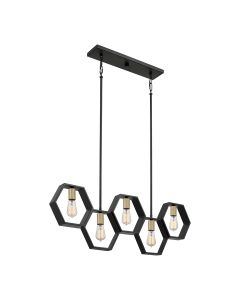 5 Light Linear Pendant - Black With Brass