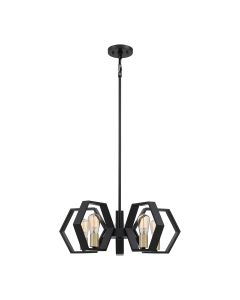 5 Light Chandelier - Black With Brass