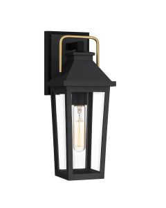 1 lt Small Outdoor Wall Lantern - Matt Black & Brass Accent