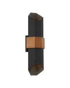 Large LED Up / Down Wall Light - Matte Black (With Painted Wood Effect Strap)